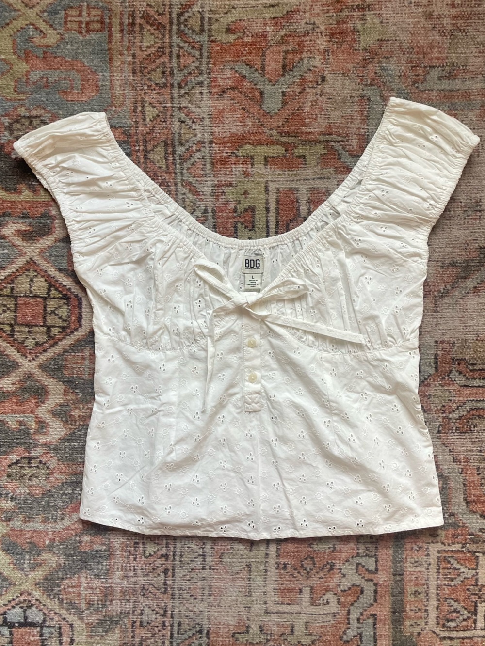 BDG White Eyelet Tie-Front Top